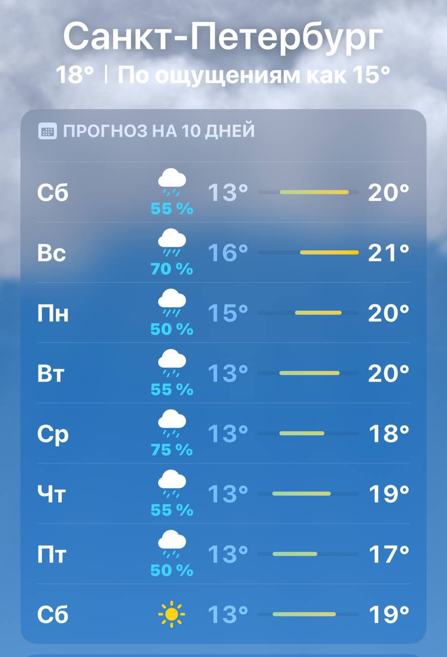 Синоптики обещают затяжные дожди в Петербурге с выходных