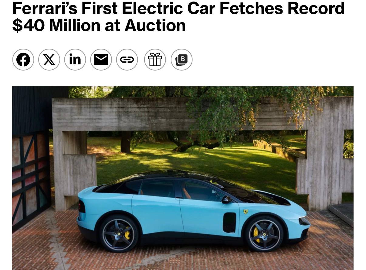 Первый электромобиль Ferrari продан за $40 млн