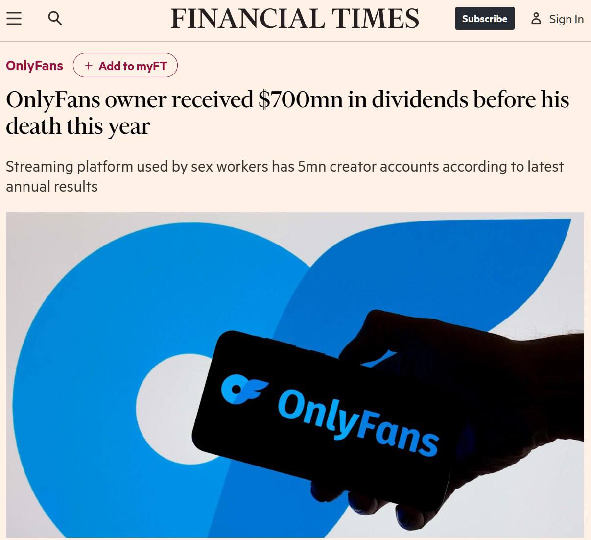 Владелец OnlyFans получил $700 млн дивидендов перед смертью