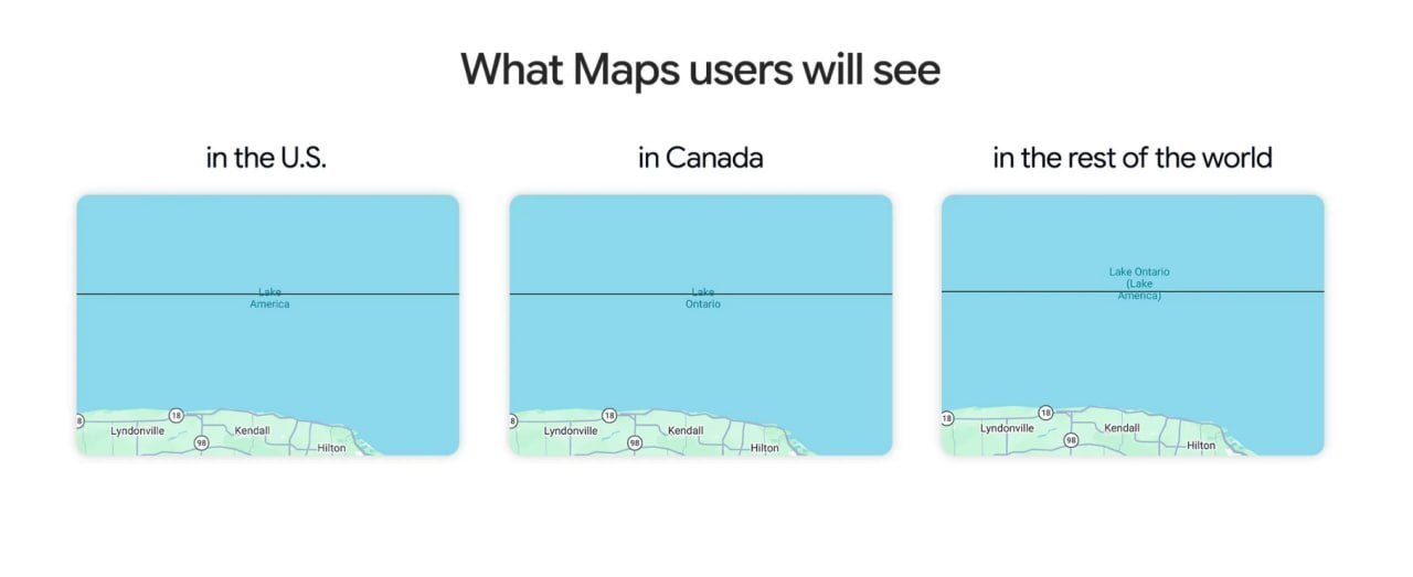 Google Maps переименовал озеро Онтарио для пользователей в США