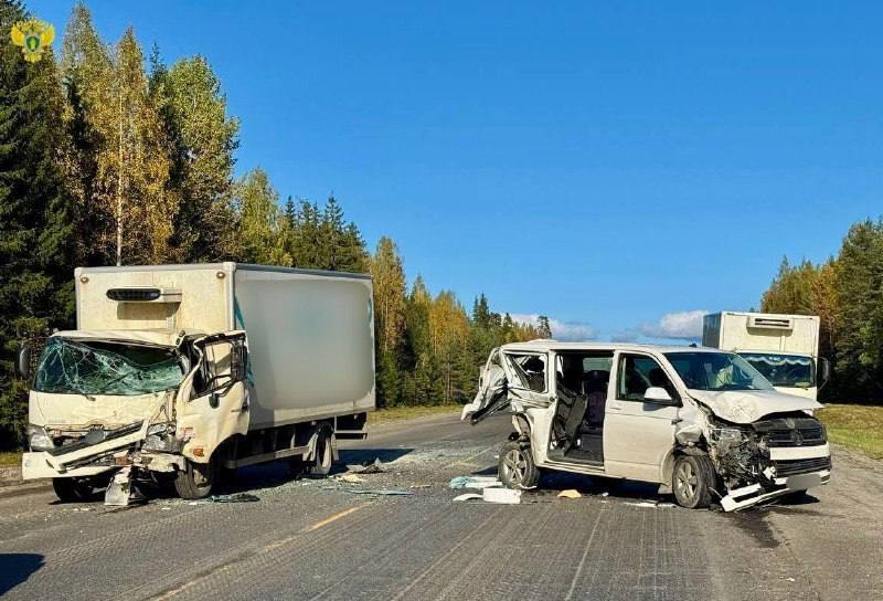 В Карелии грузовик врезался в микроавтобус, пострадали семь человек
