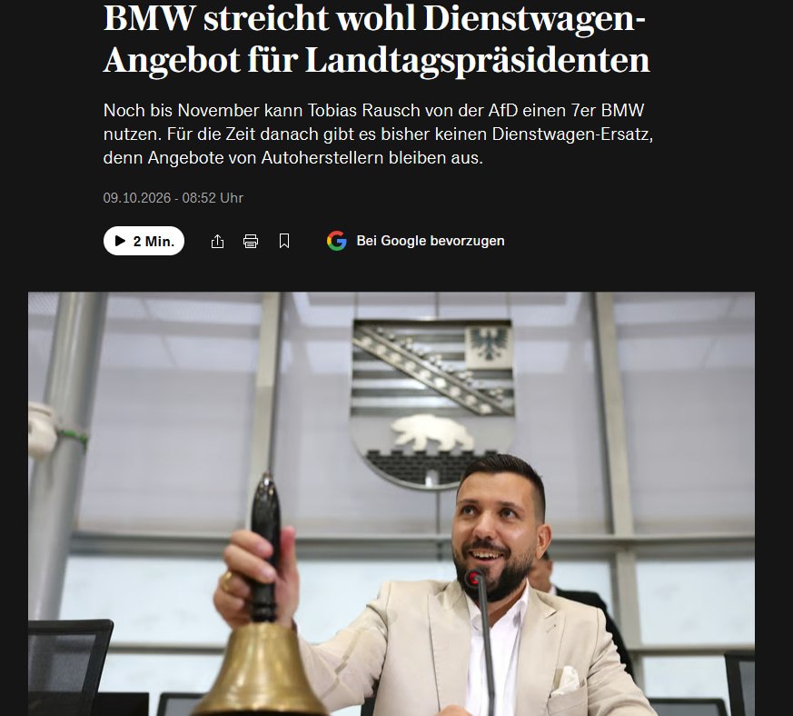 BMW не выдала служебную машину новому главе ландтага Саксонии-Анхальт