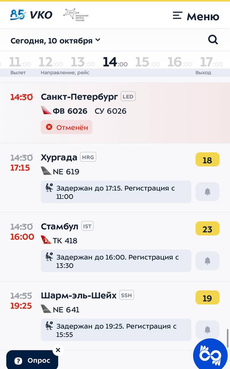 Сбои в московских аэропортах: более 280 рейсов задержаны или отменены
