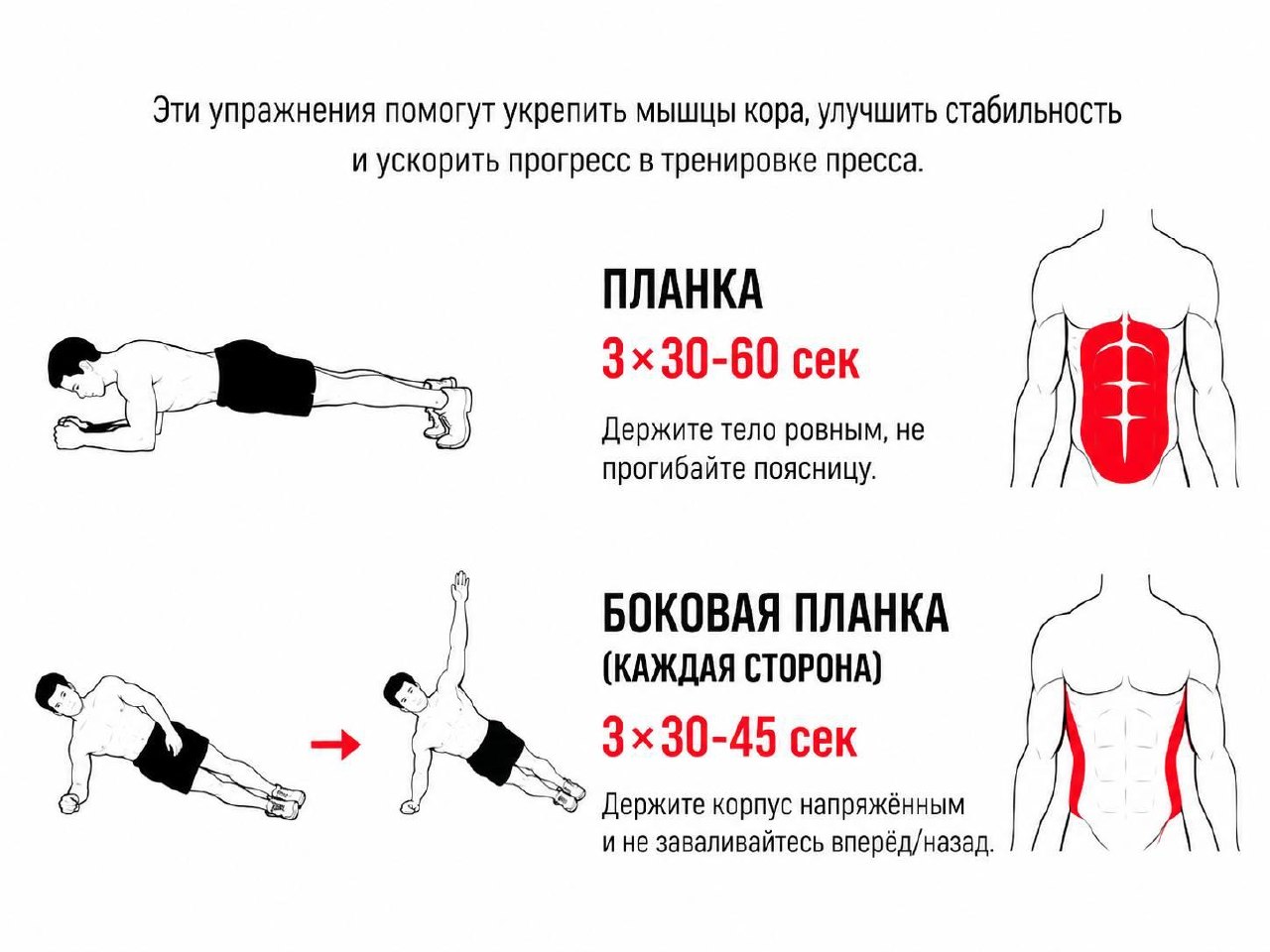 Комплекс из 12 упражнений для пресса за 30 дней